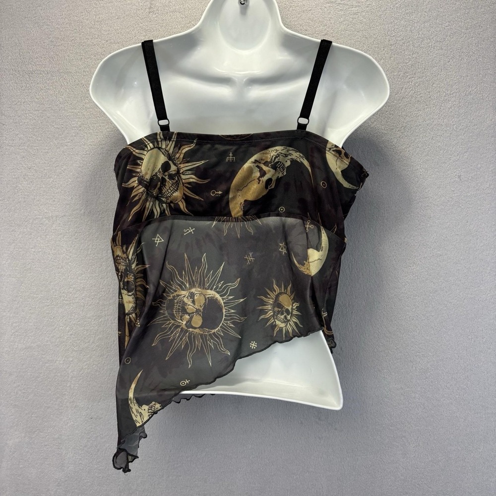 Hot Topic Cosmic Aura Mesh Camisole Tank Top 0 Skull Moon Celestial Goth Witchy - Picture 3 of 9